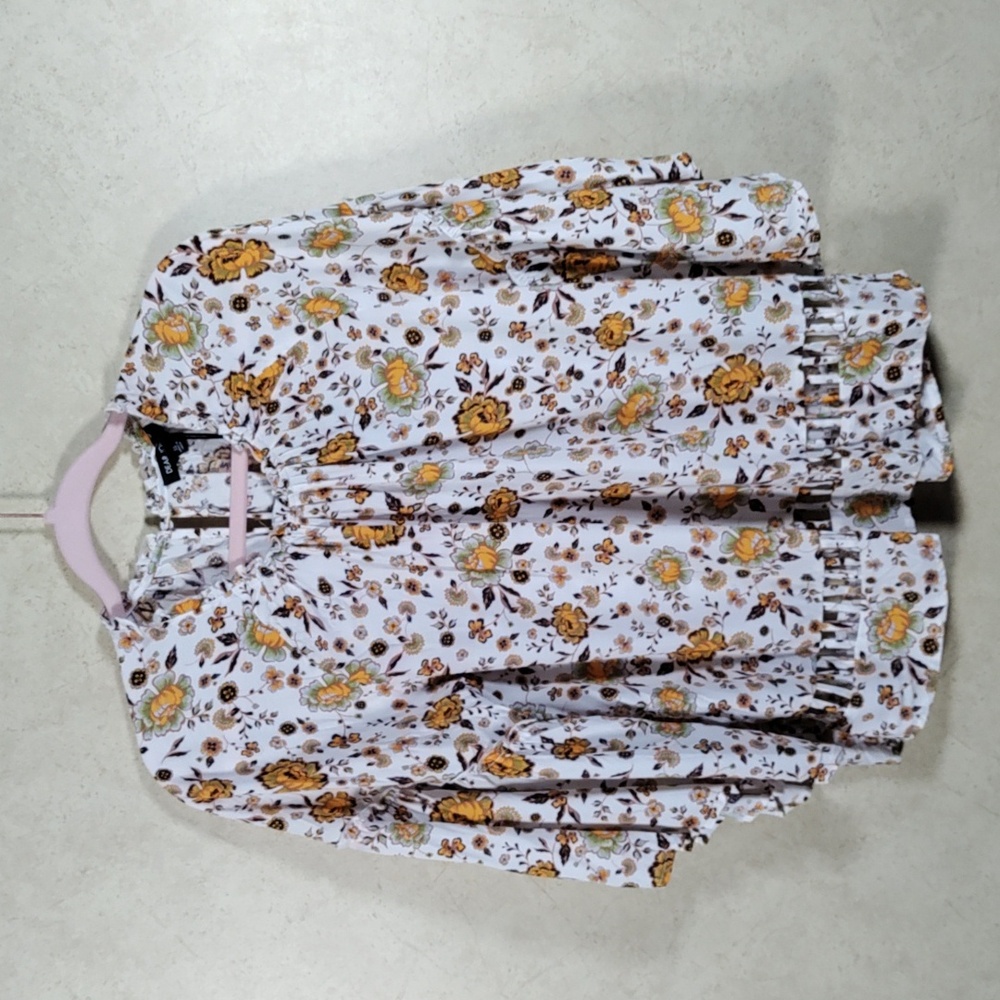 04127 Dear John yellow floral print bell sleeve blouse XS NWT